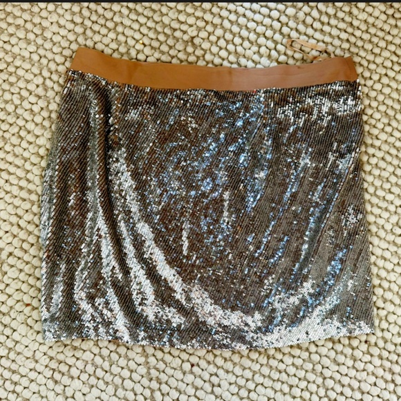 Haute Hippie silver sequin & nude silk draped  mini skirt Large $595 Retail - Picture 4 of 9